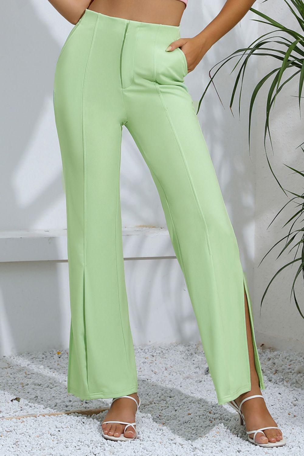 Slit High-Rise Flare Pants-Angel Casuals