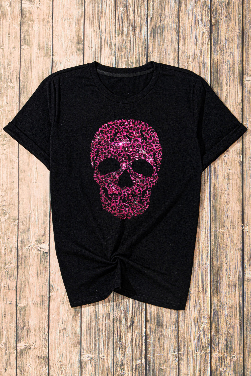 Rhinestone Round Neck Short Sleeve T-Shirt-Angel Casuals