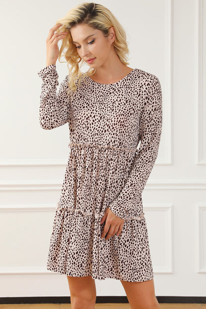 Frill Printed Round Neck Dress-Angel Casuals