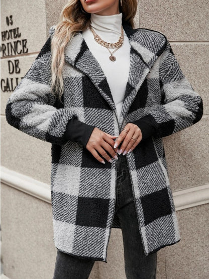 Plaid Long Sleeve Hooded Coat-Angel Casuals