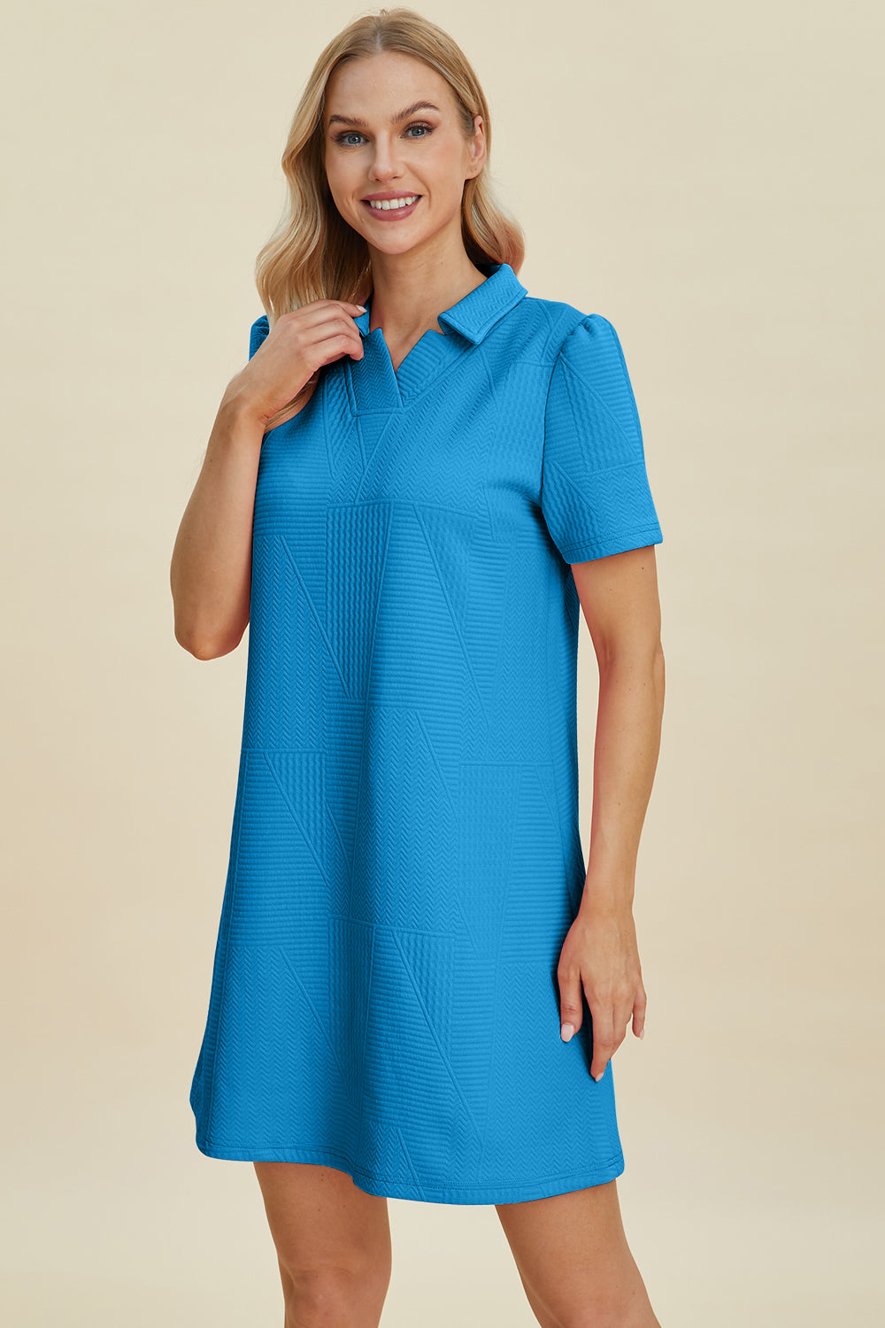 Double Take Full Size Texture Short Sleeve Dress-Angel Casuals