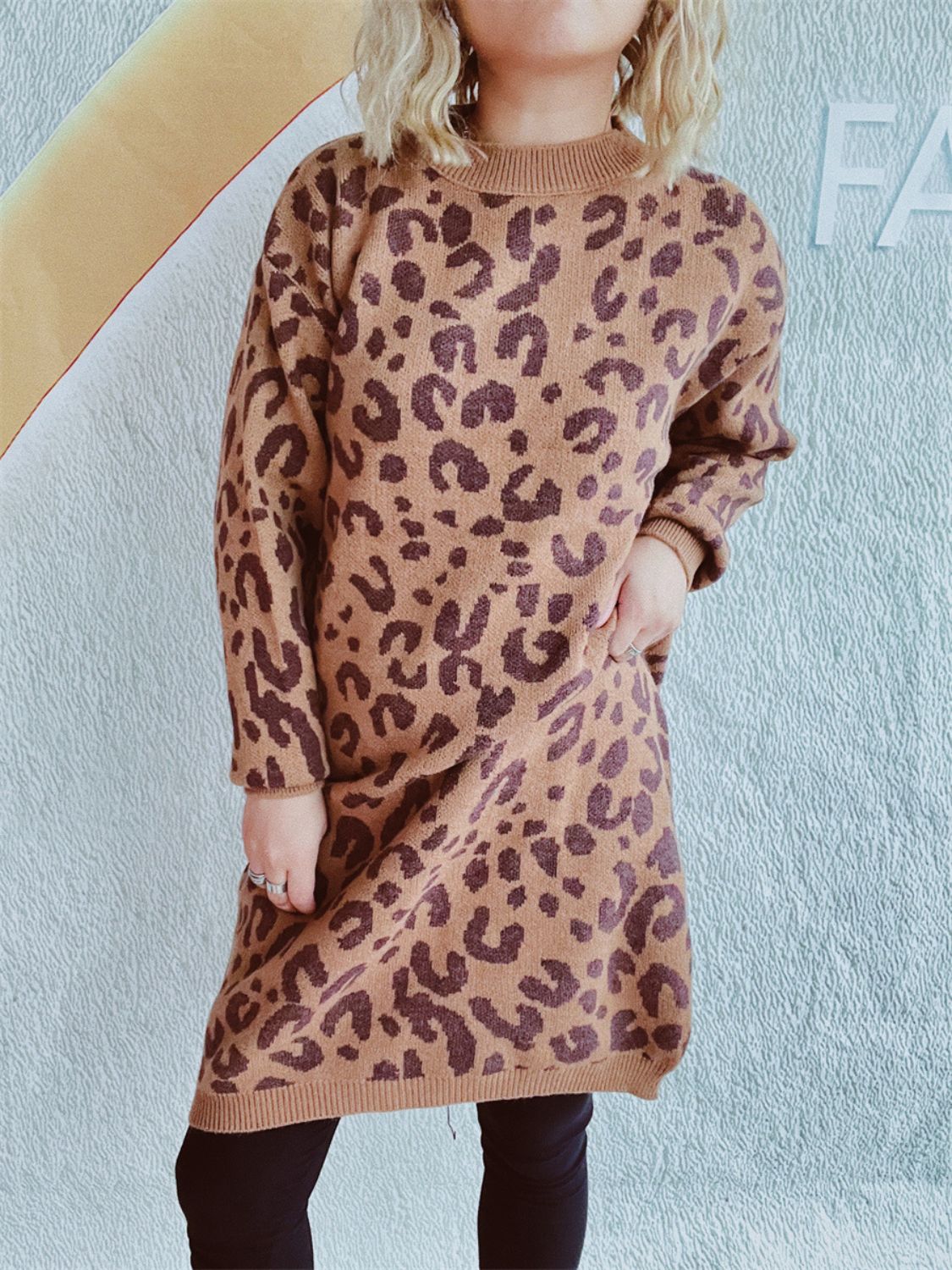 Leopard Round Neck Long Sleeve Sweater-Angel Casuals