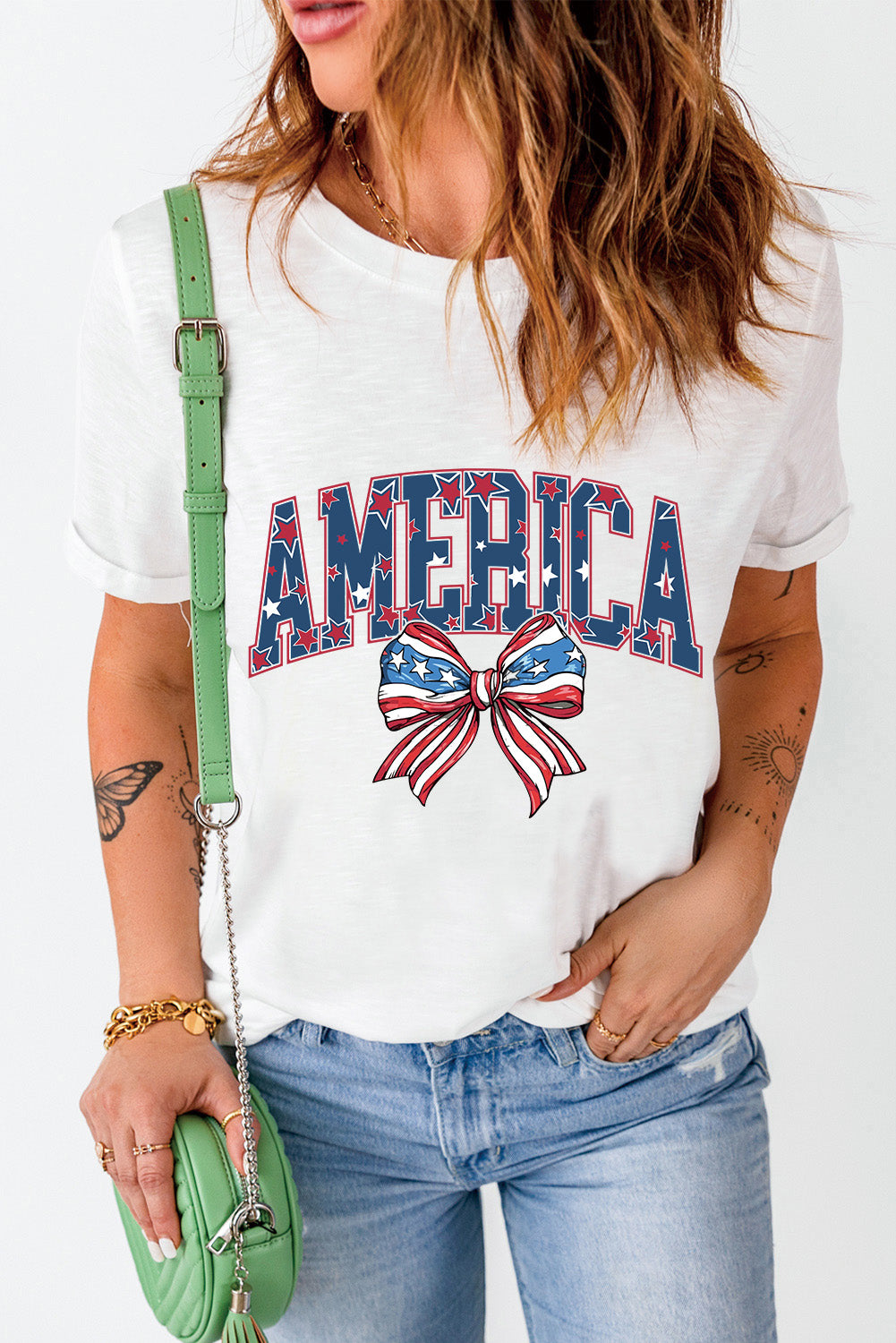 AMERICA Round Neck Short Sleeve T-Shirt-Angel Casuals