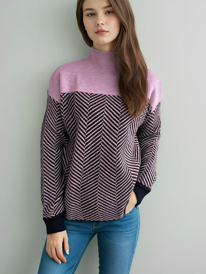 Contrast Turtleneck Long Sleeve Sweater-Angel Casuals