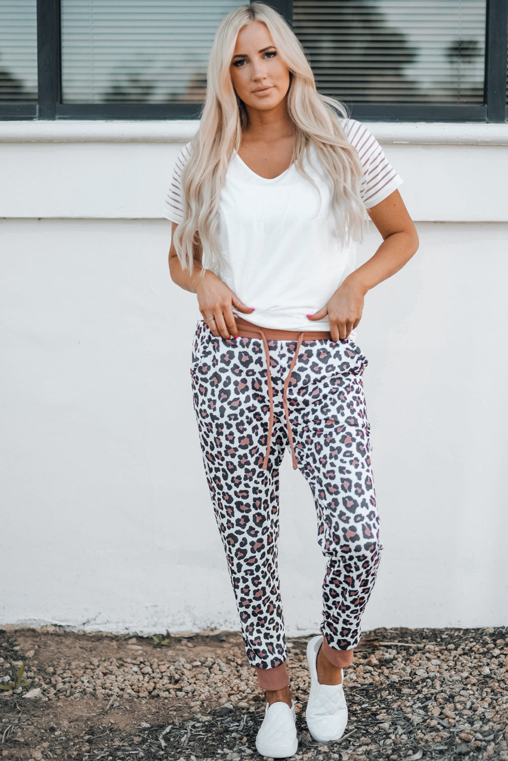 Leopard Print Elastic Waist Jogger Pants-Angel Casuals