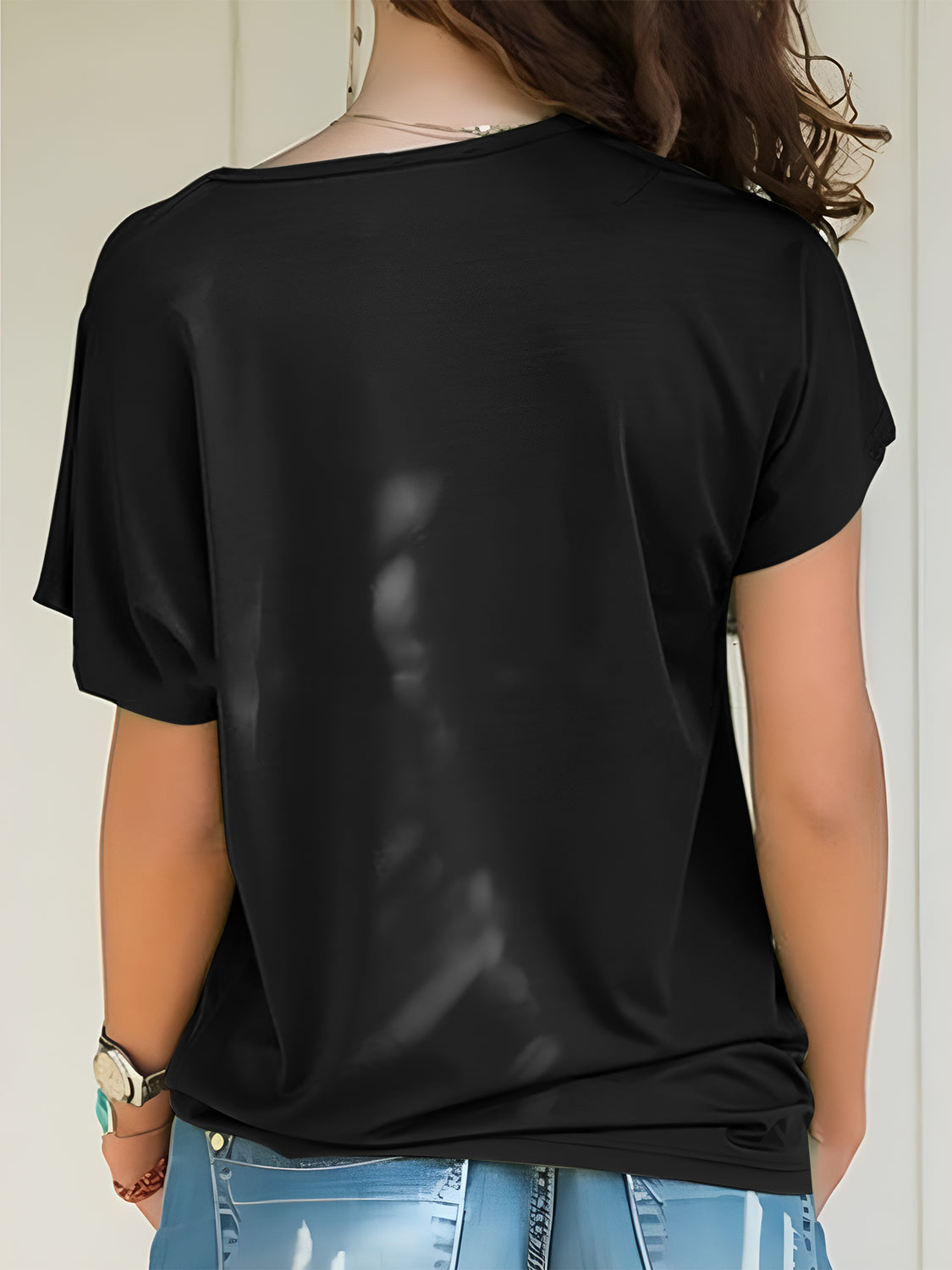 Asymmetrical Neck Short Sleeve T-Shirt-Angel Casuals