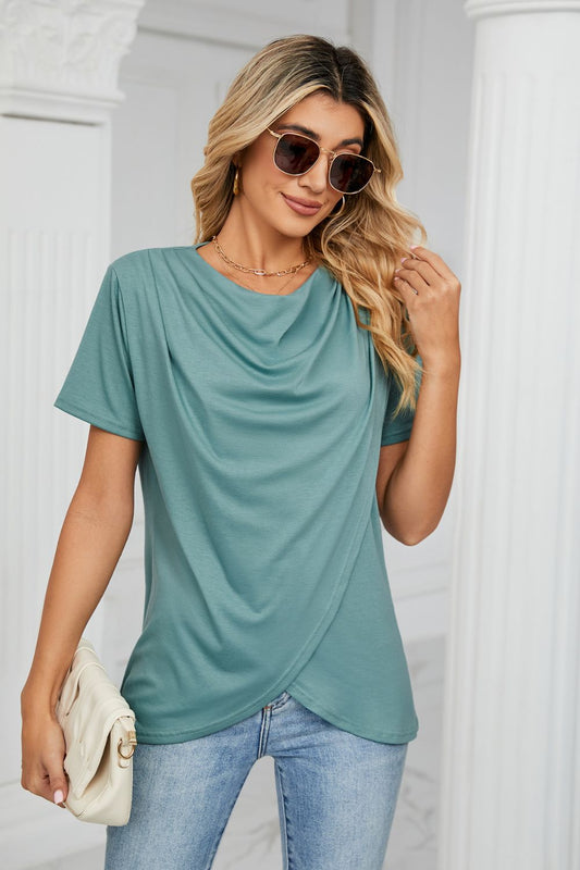 Cowl Neck Tulip Hem T-Shirt-Angel Casuals