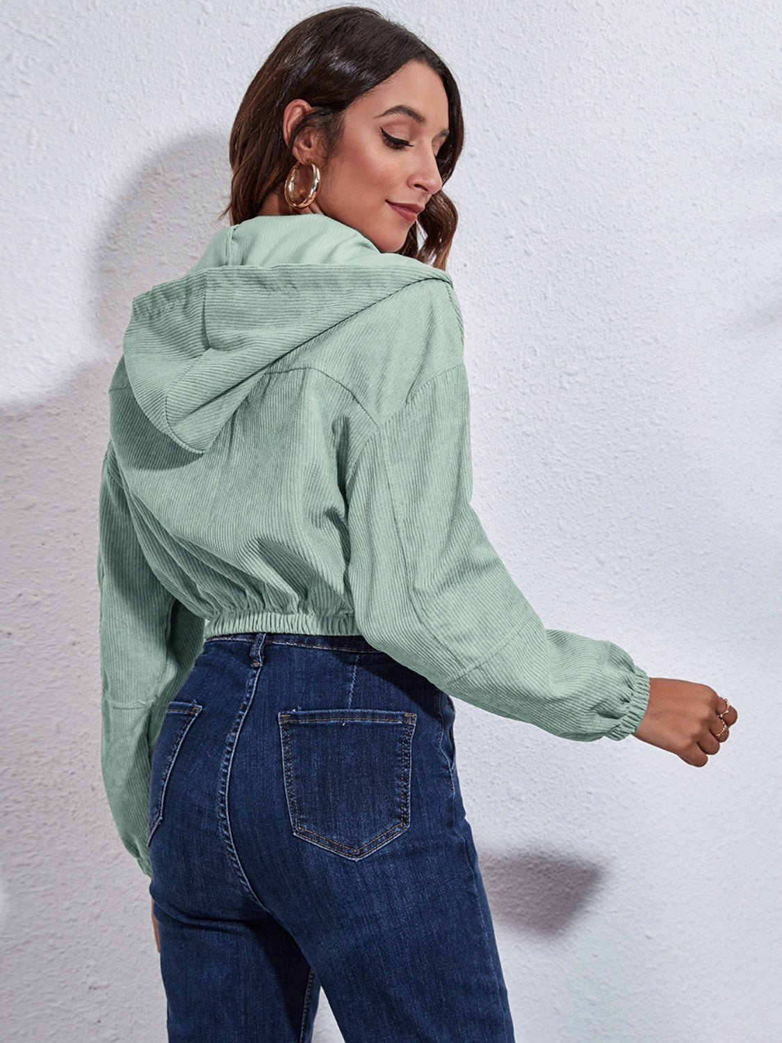 Drawstring Hooded Zip Up Jacket with Pockets-Angel Casuals