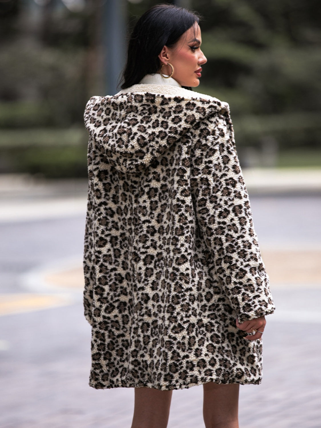 Shiny Leopard Print Hooded Teddy Coat-Angel Casuals