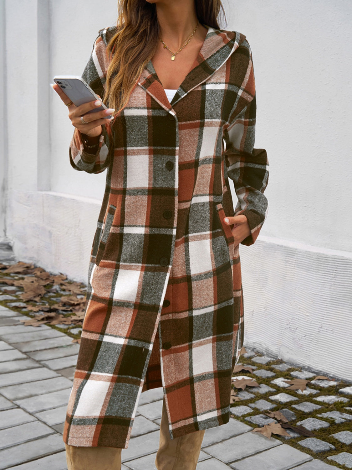 Devine Plaid Long Sleeve Hooded Coat-Angel Casuals