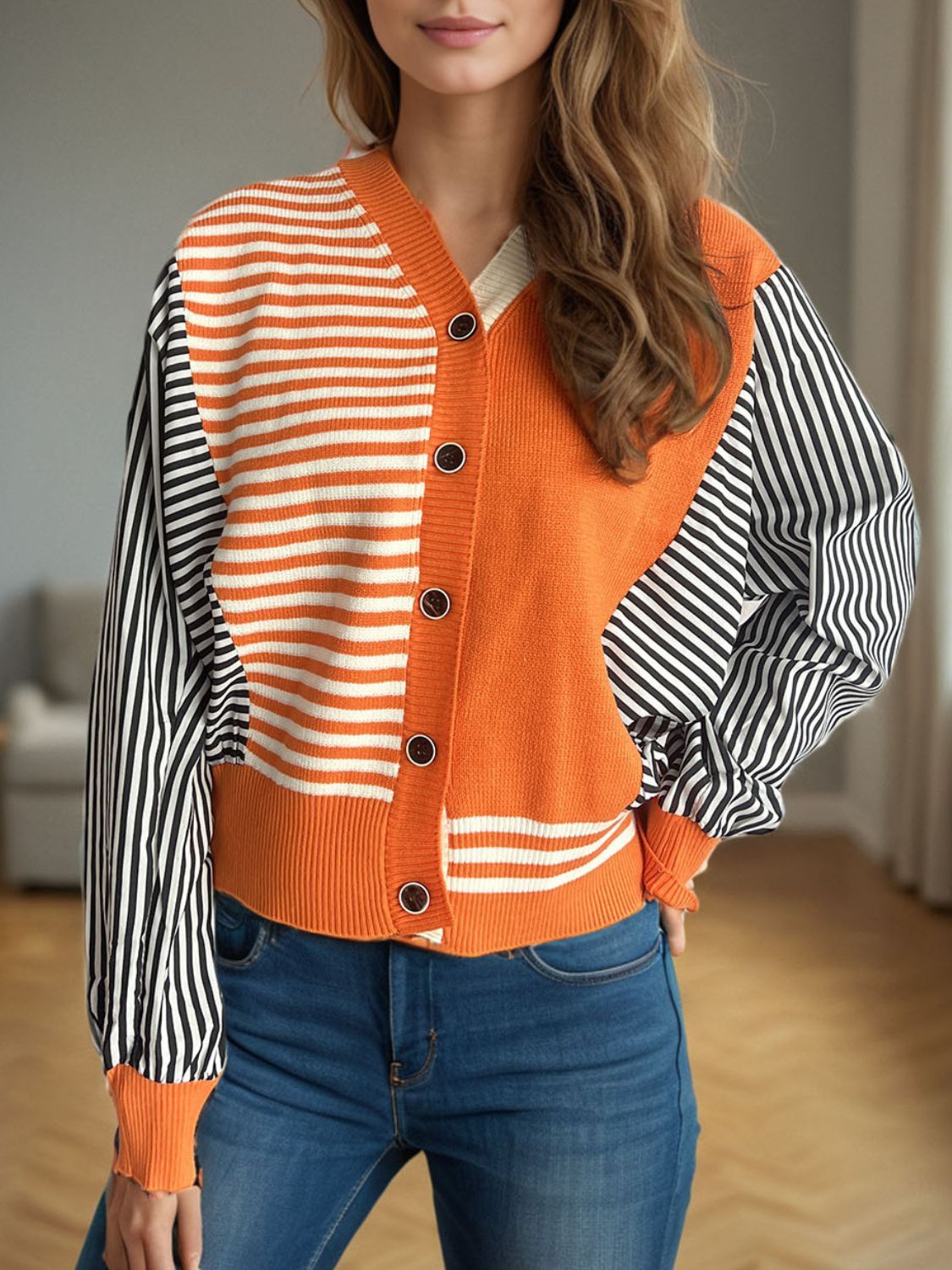 Striped Button Down Long Sleeve Cardigan-Angel Casuals