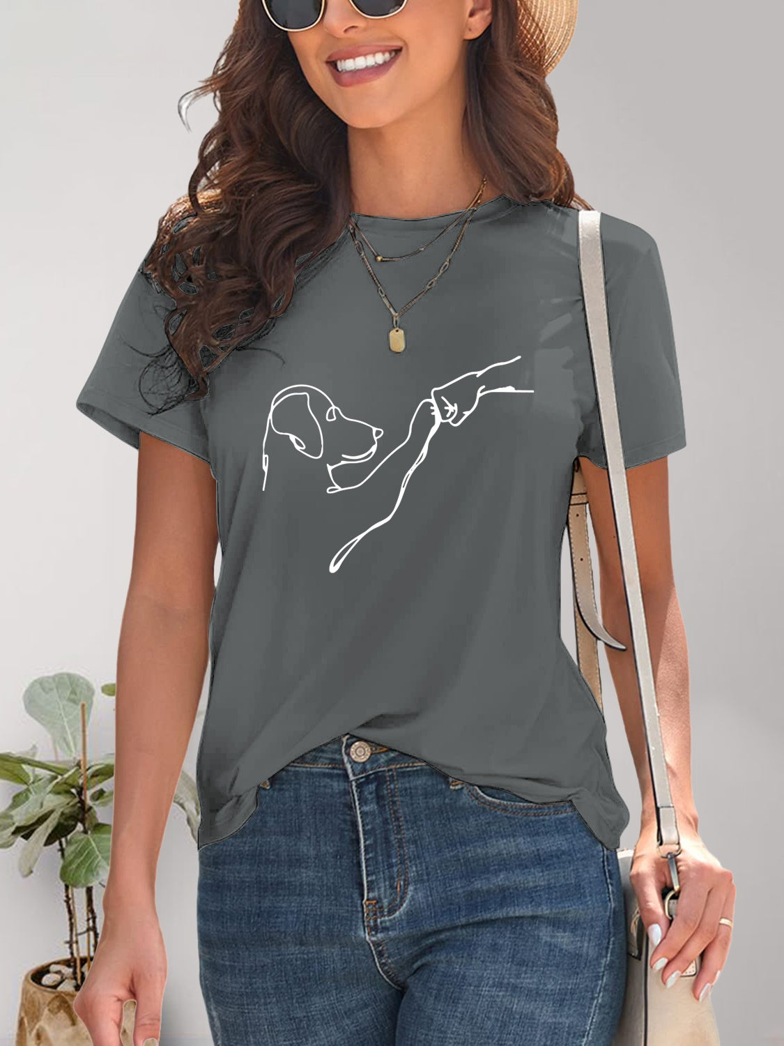Dog Graphic Round Neck T-Shirt-Angel Casuals