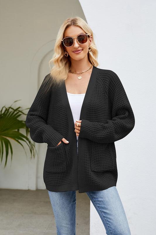 Open Front Long Sleeve Cardigan with Pockets-Angel Casuals