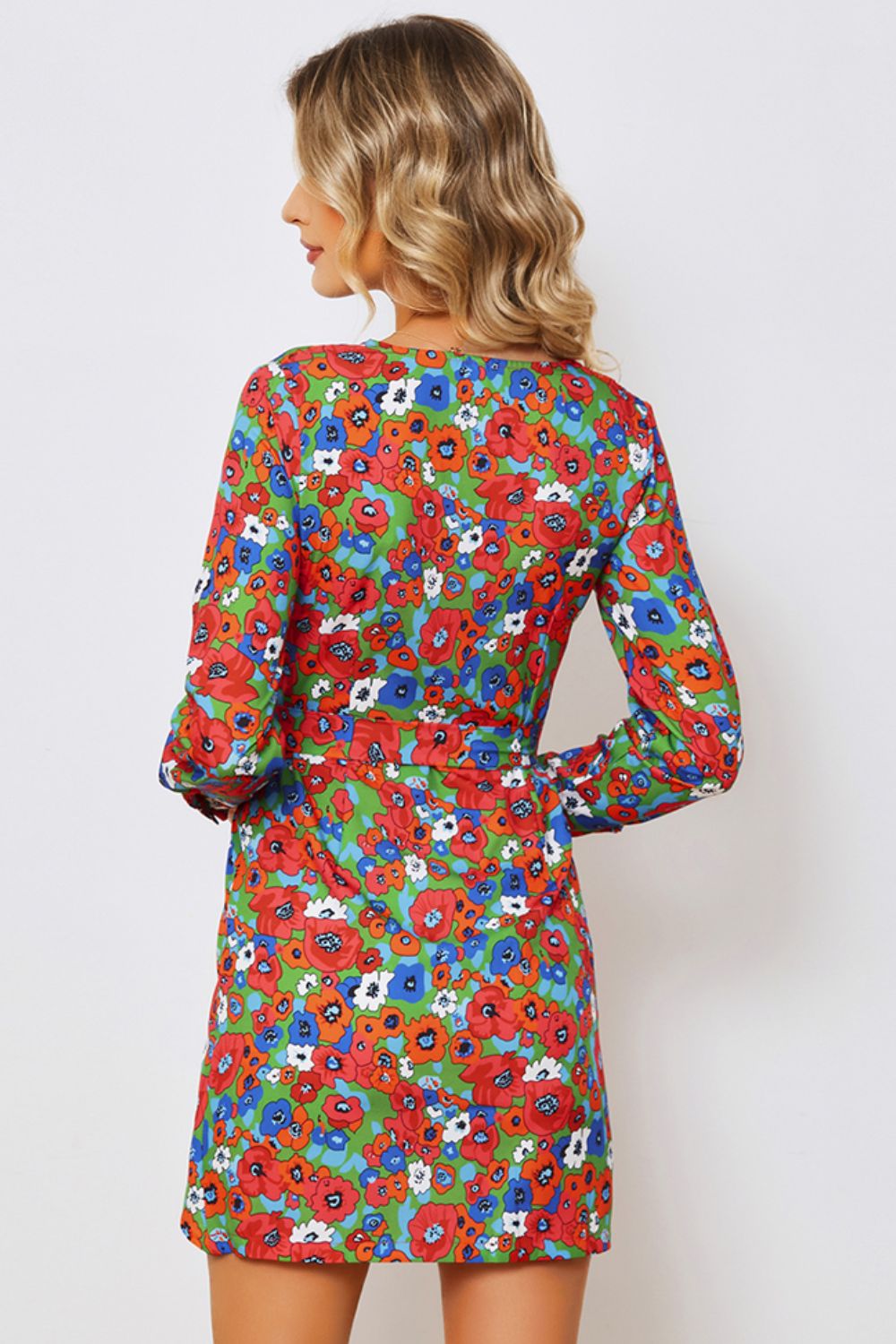 Floral Tied Long Sleeve Plunge Dress-Angel Casuals