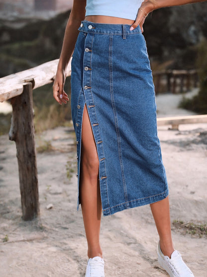 Button Down Denim Skirt-Angel Casuals