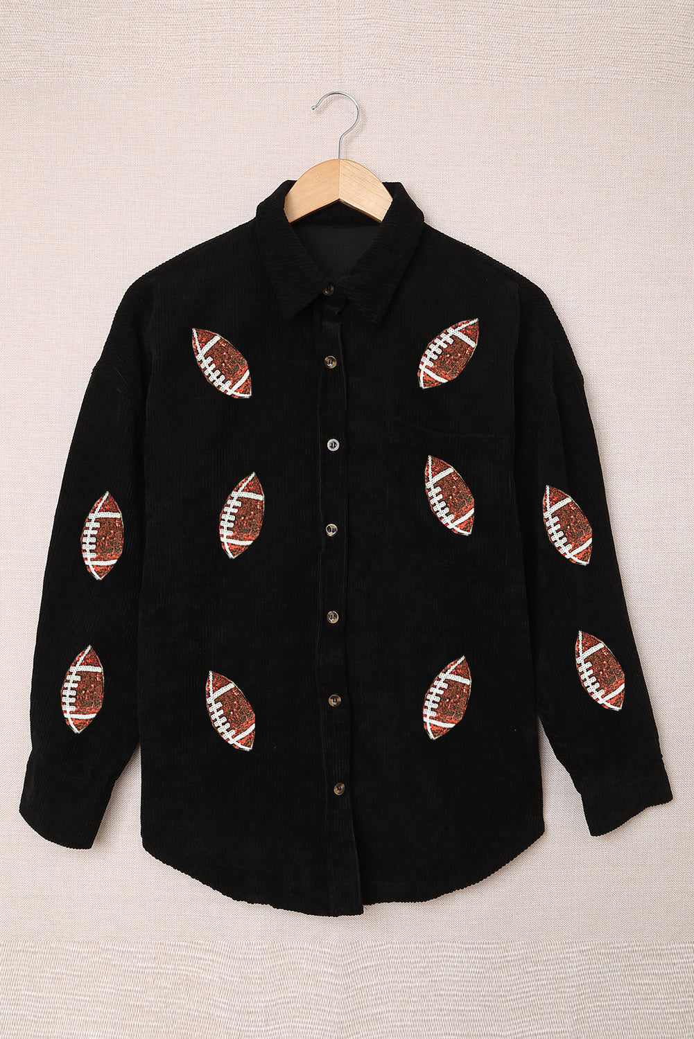 Sequin Football Button Up Long Sleeve Jacket-Angel Casuals