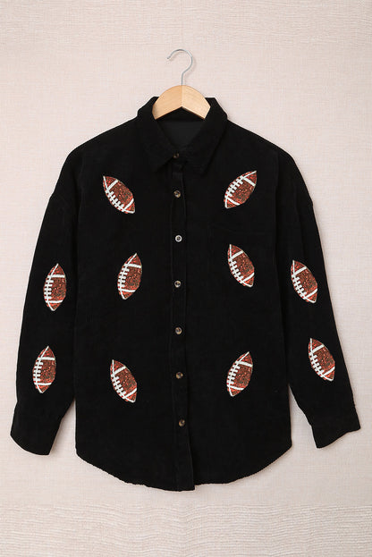 Sequin Football Button Up Long Sleeve Jacket-Angel Casuals