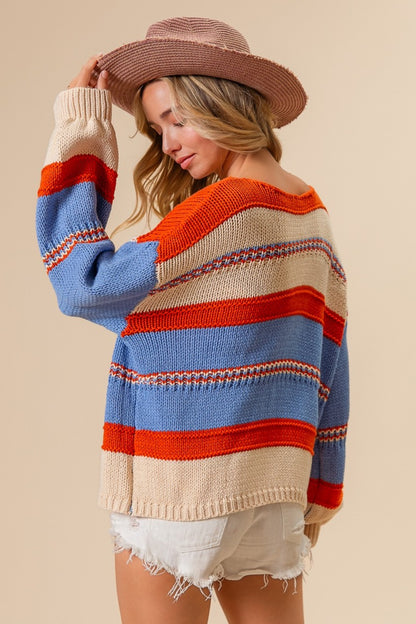 BiBi Multi Color Stripe Scoop Neck Sweater-Angel Casuals