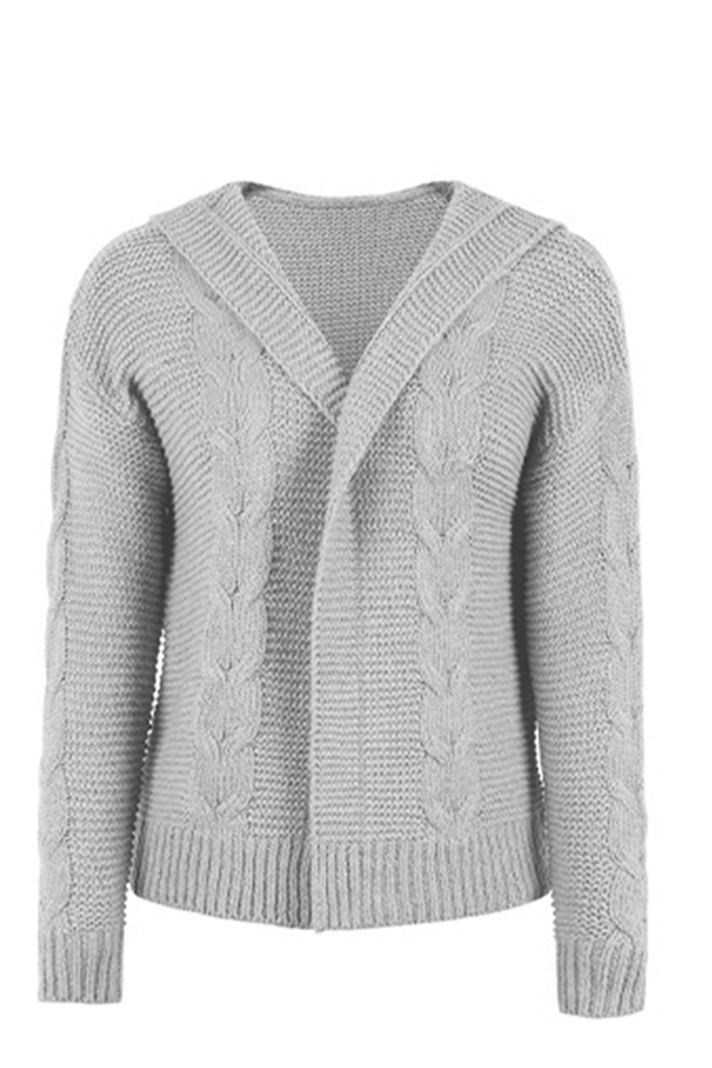 Cable-Knit Dropped Shoulder Hooded Cardigan-Angel Casuals