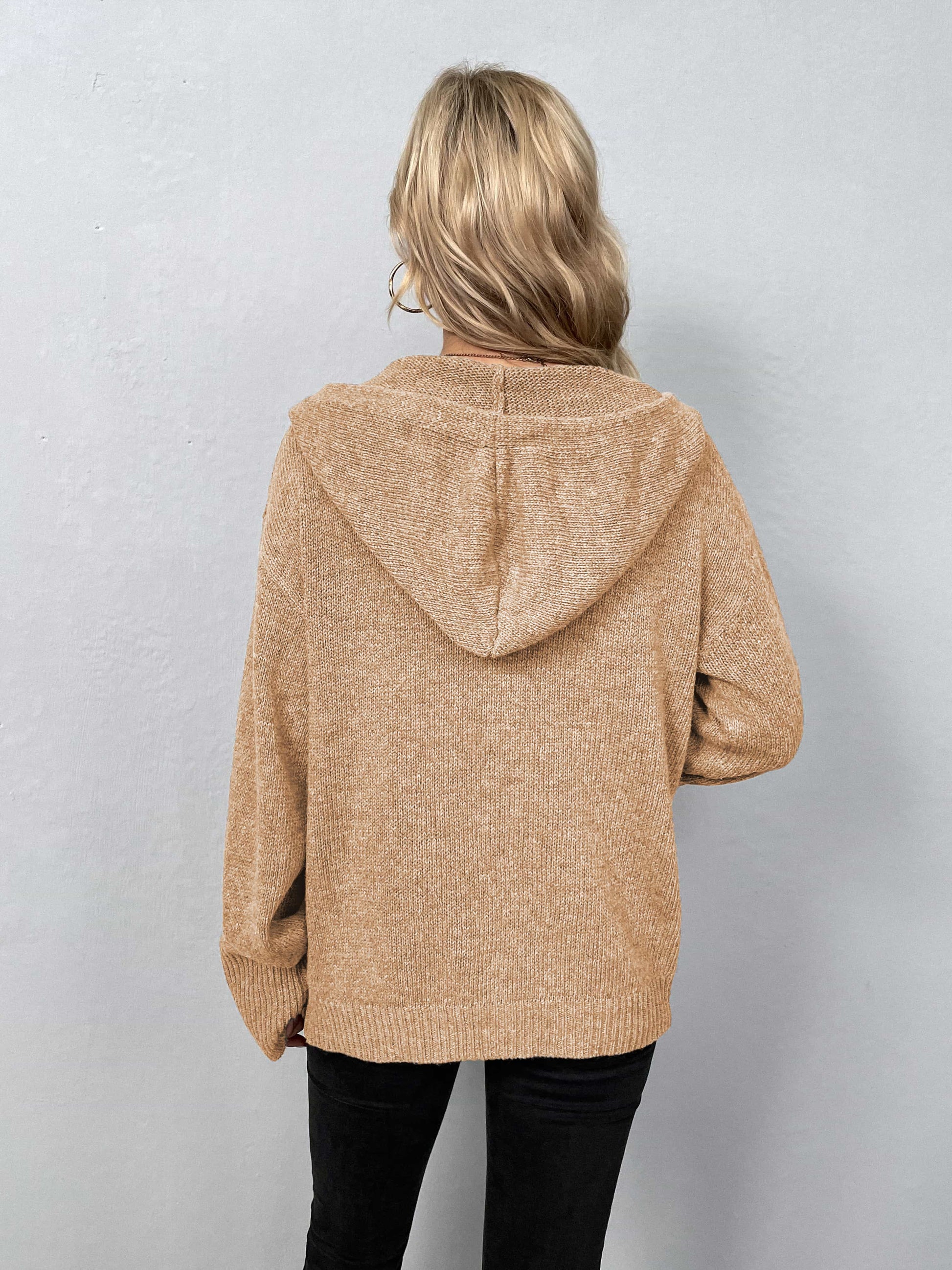 Button-Down Long Sleeve Hooded Sweater-Angel Casuals