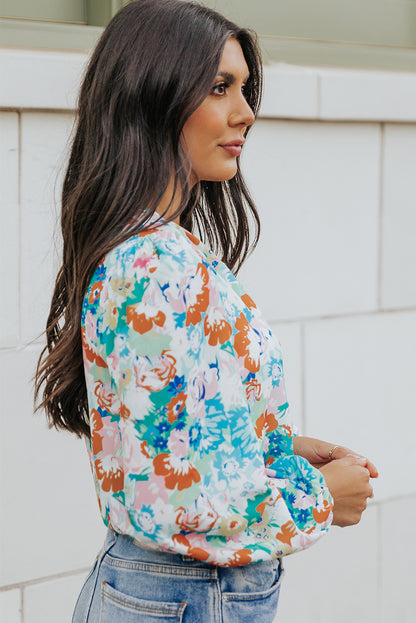 Floral Long Balloon Sleeve Bodysuit-Angel Casuals