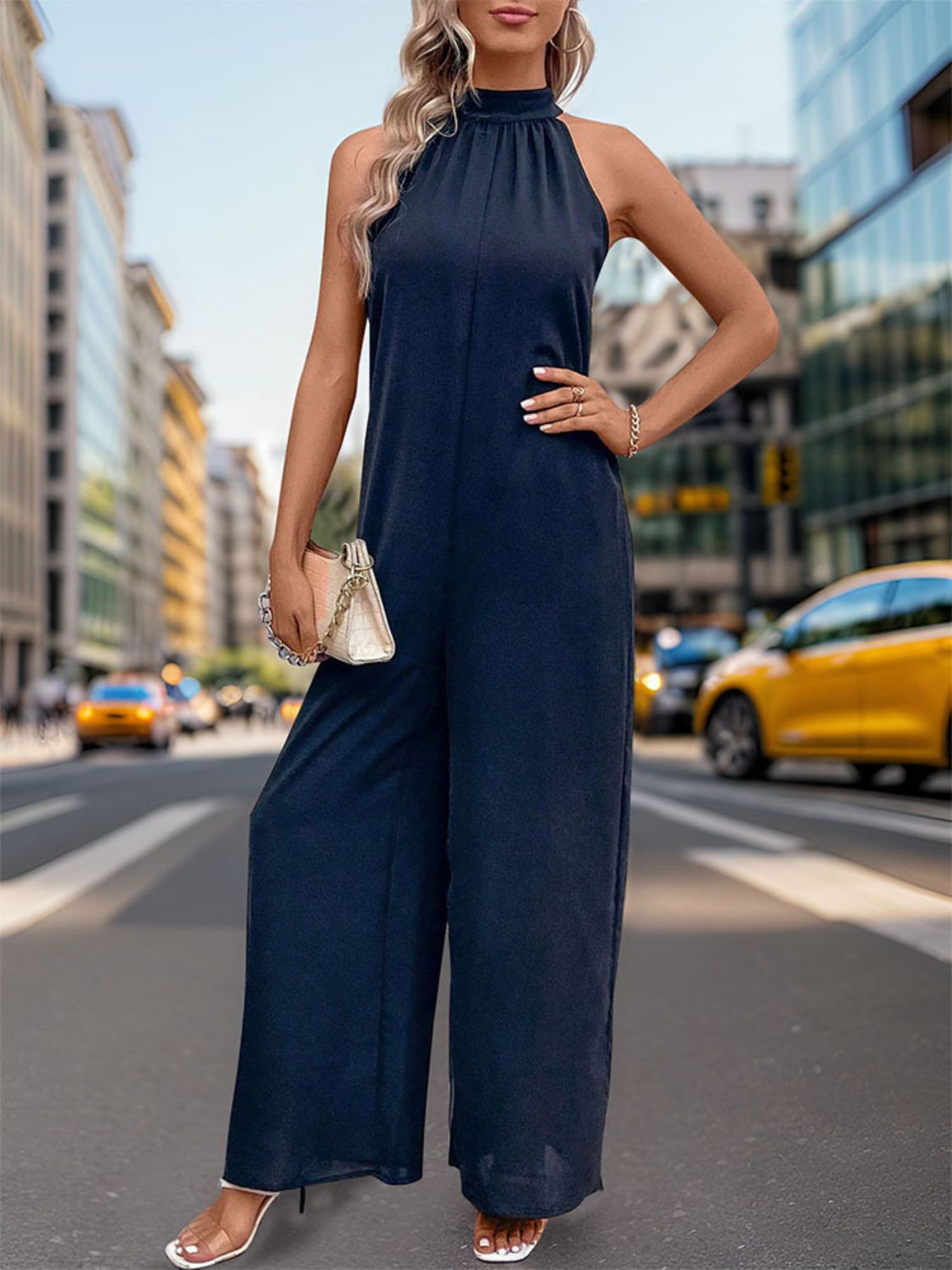 Tied Grecian Wide Leg Jumpsuit-Angel Casuals