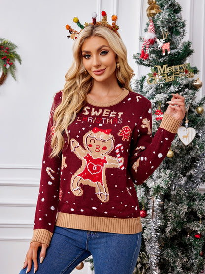 Gingerbread Round Neck Long Sleeve Sweater-Angel Casuals