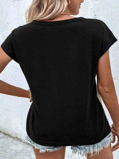 Contrast V-Neck Short Sleeve T-Shirt-Angel Casuals