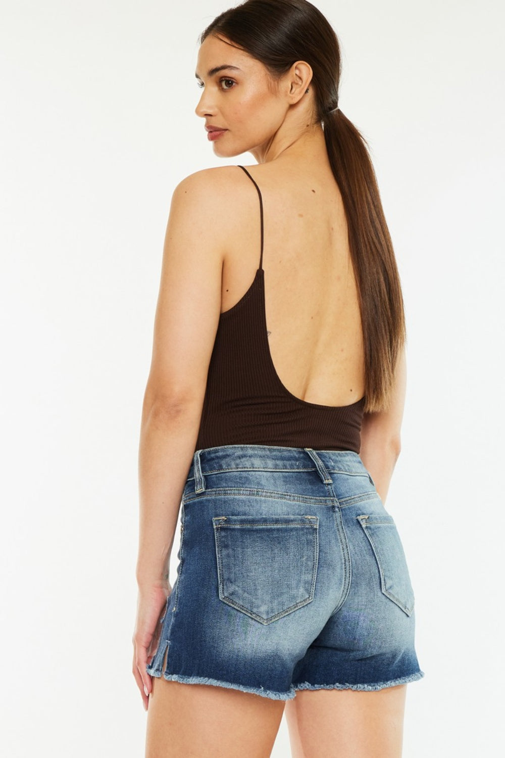 Kancan High Waist Raw Hem Denim Shorts-Angel Casuals