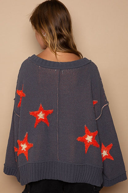 POL Long Sleeve Star Patch Sweater-Angel Casuals