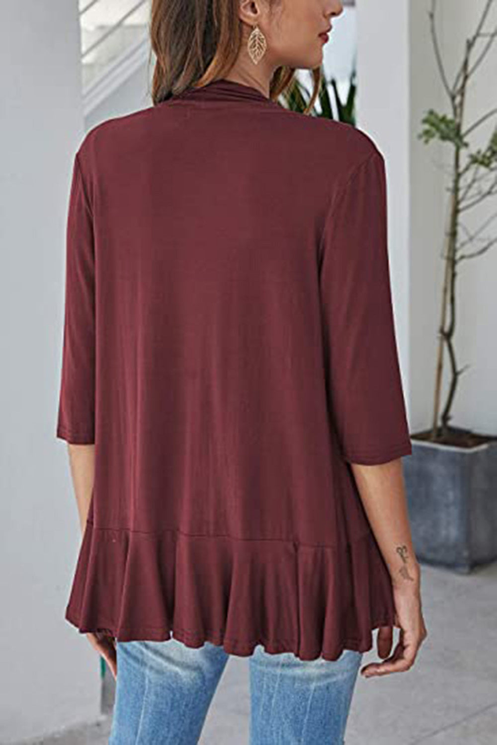 Open Front Three-Quarter Sleeve Cardigan-Angel Casuals