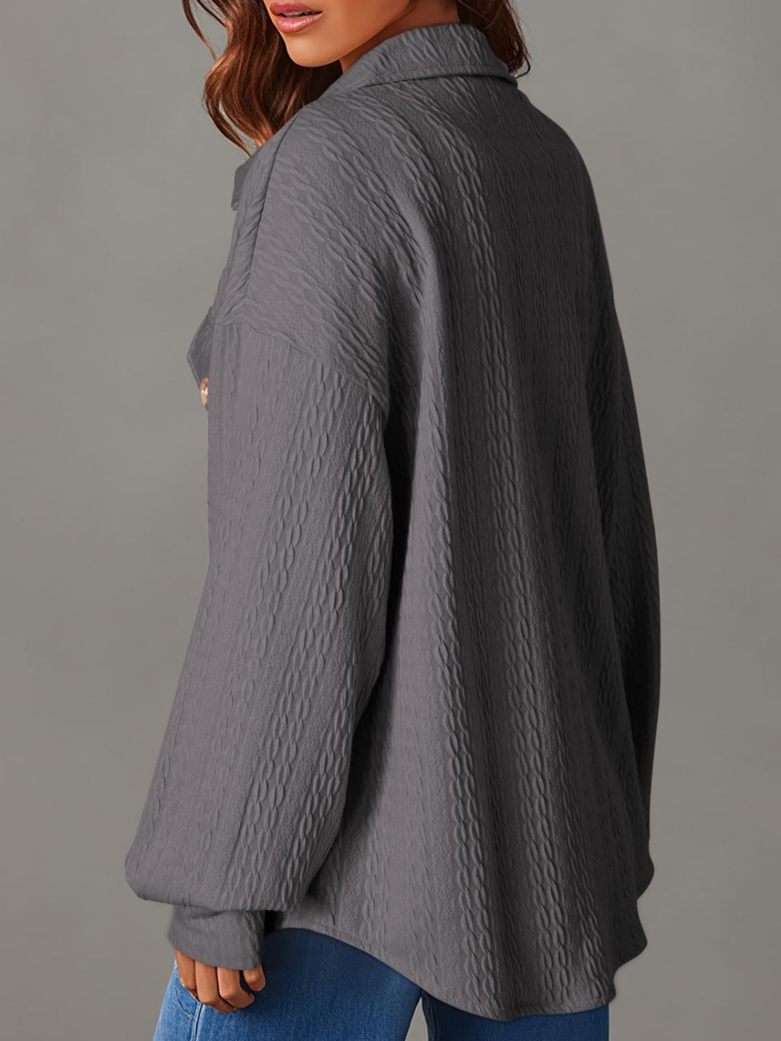 Textured Button Up Long Sleeve Shacket-Angel Casuals