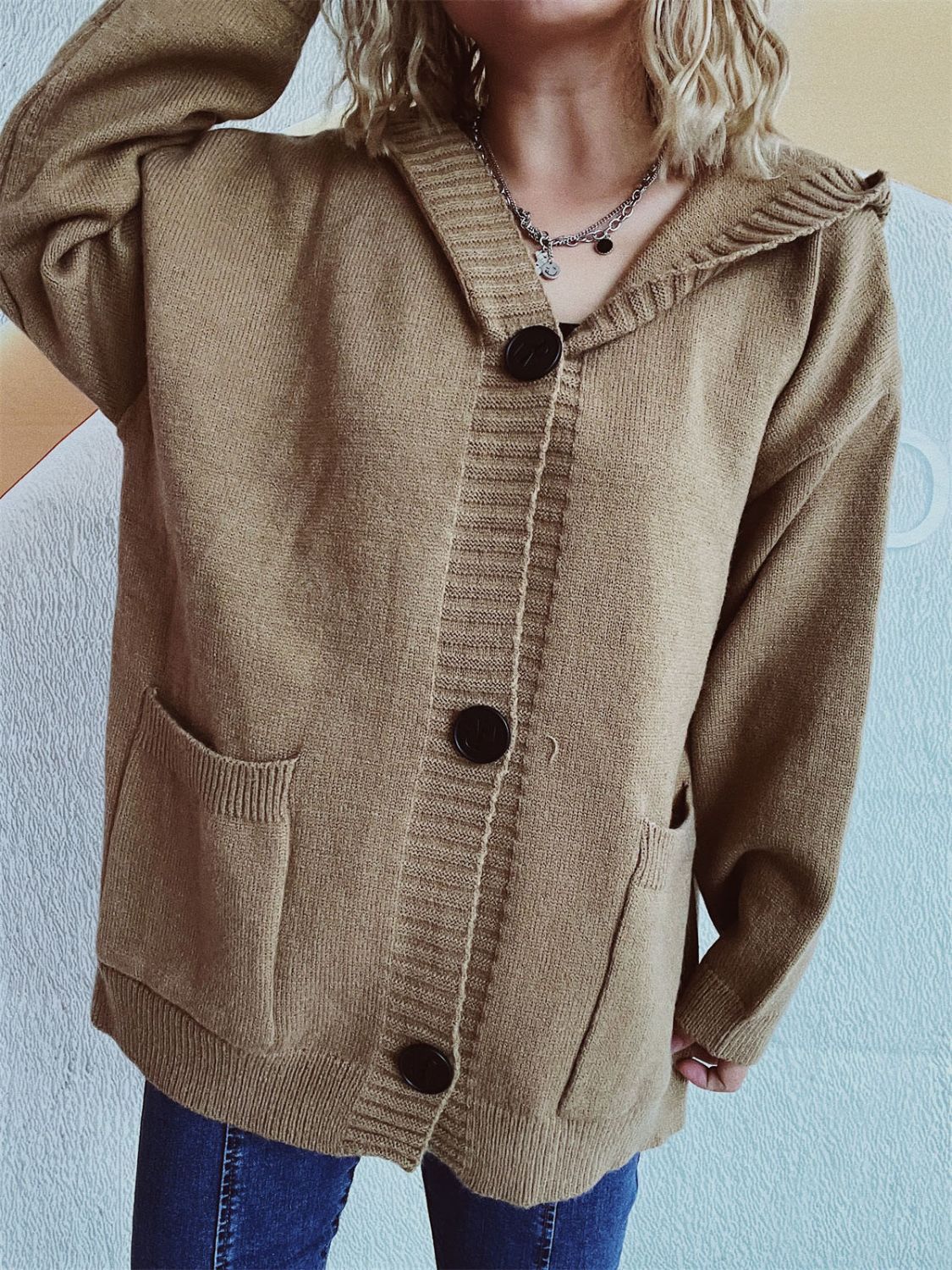 Dropped Shoulder Long Sleeve Hooded Cardigan-Angel Casuals
