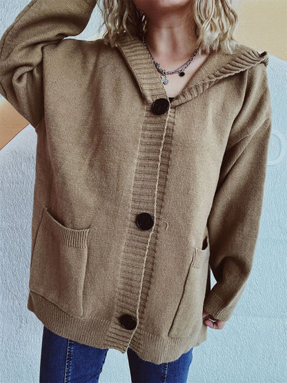 Dropped Shoulder Long Sleeve Hooded Cardigan-Angel Casuals