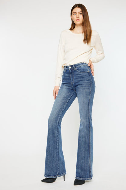 Kancan Cat's Whiskers High Waist Flare Jeans-Angel Casuals