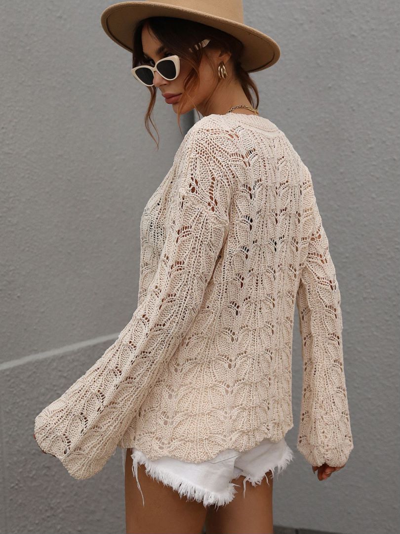 Openwork Dropped Shoulder Knit Top-Angel Casuals