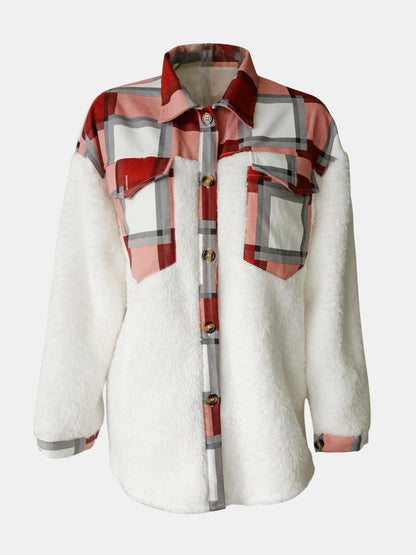 Fuzzy Button Up Long Sleeve Jacket-Angel Casuals