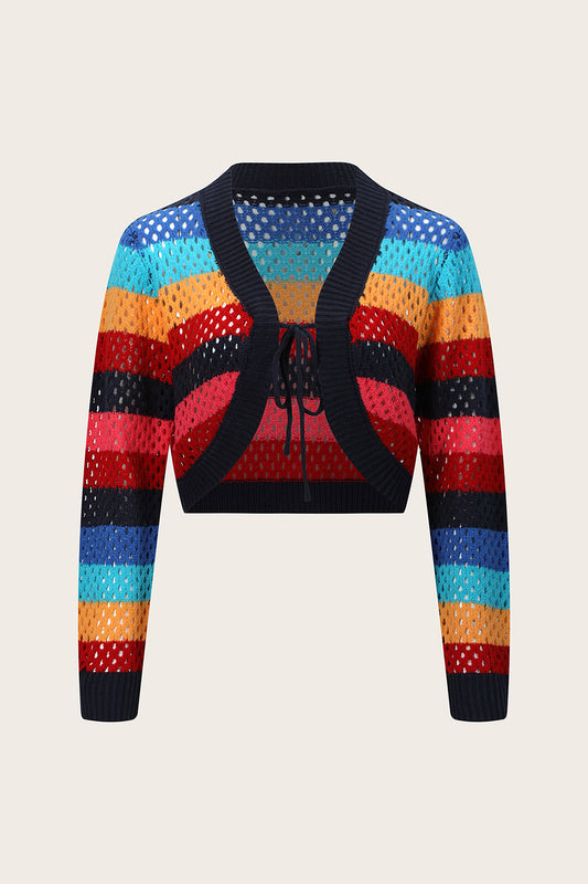 Openwork Color Block Tied Cardigan-Angel Casuals