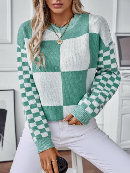 Color Block Round Neck Long Sleeve Sweater-Angel Casuals