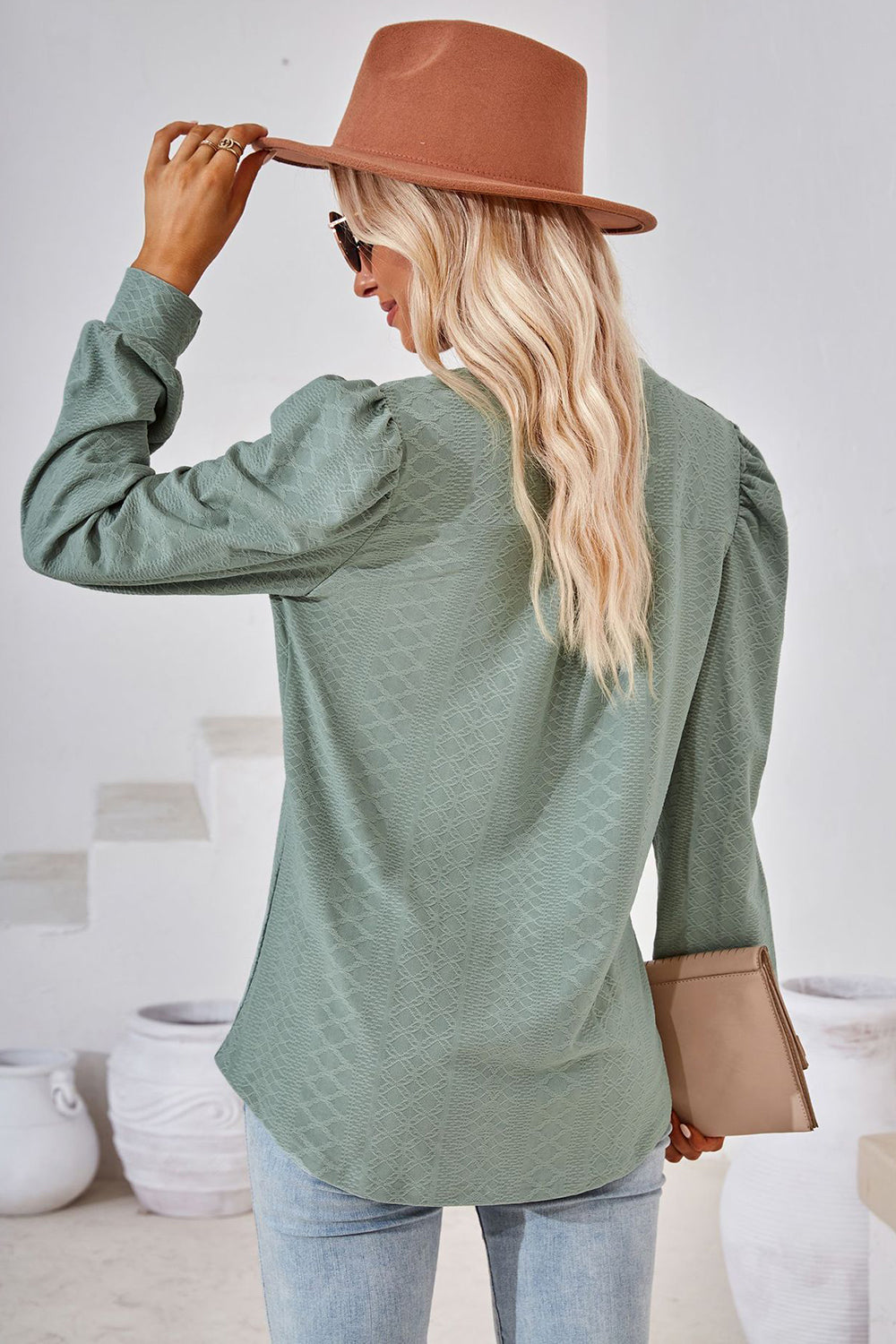 Notched Long Sleeve T-Shirt-Angel Casuals