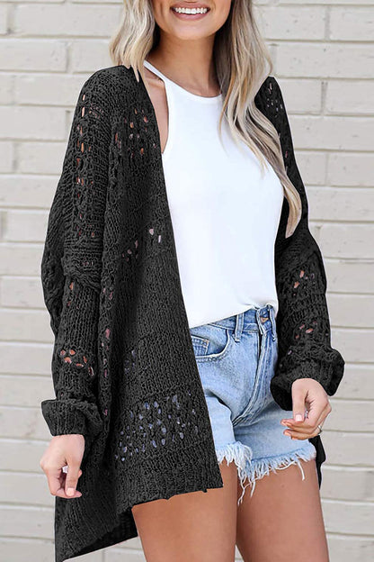 Openwork Open Front Long Sleeve Cardigan-Angel Casuals