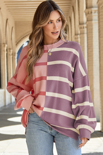 Striped Round Neck Long Sleeve Knit Top-Angel Casuals