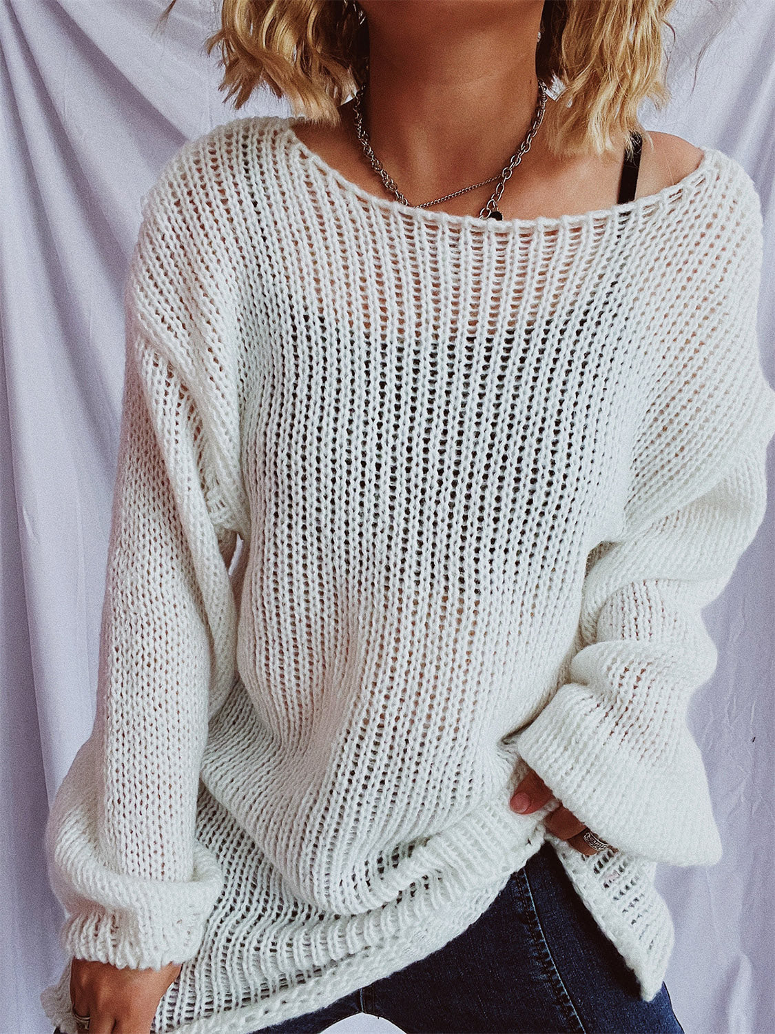 Boat Neck Dropped Shoulder Sweater-Angel Casuals