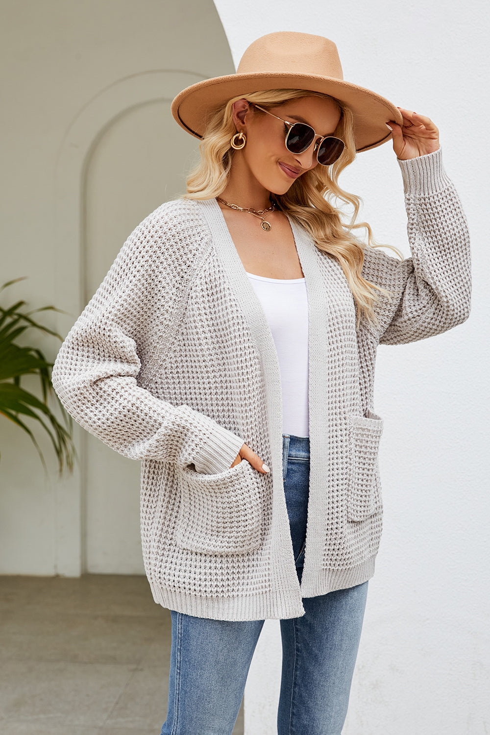 Open Front Long Sleeve Cardigan with Pockets-Angel Casuals