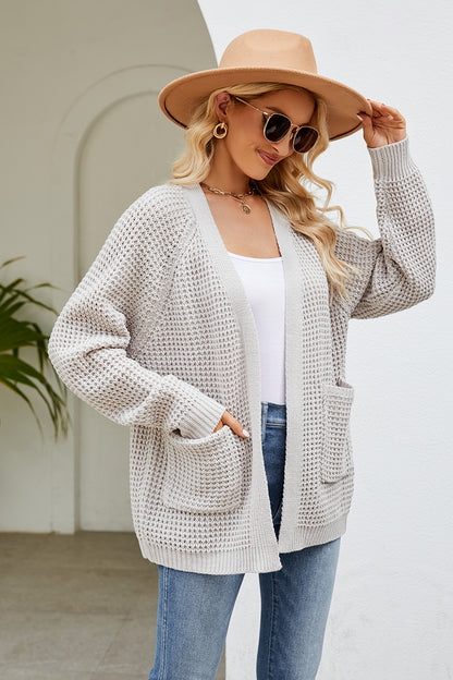 Open Front Long Sleeve Cardigan with Pockets-Angel Casuals