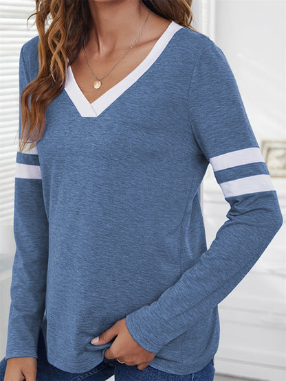 Heathered V-Neck Long Sleeve T-Shirt-Angel Casuals