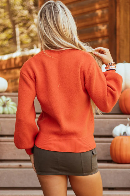 Pumpkin Pattern Round Neck Sweater-Angel Casuals