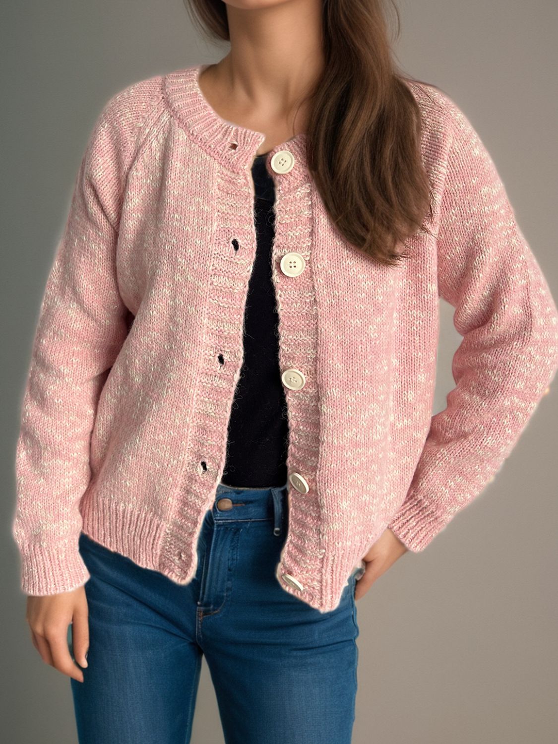 Heathered Button Down Long Sleeve Cardigan-Angel Casuals
