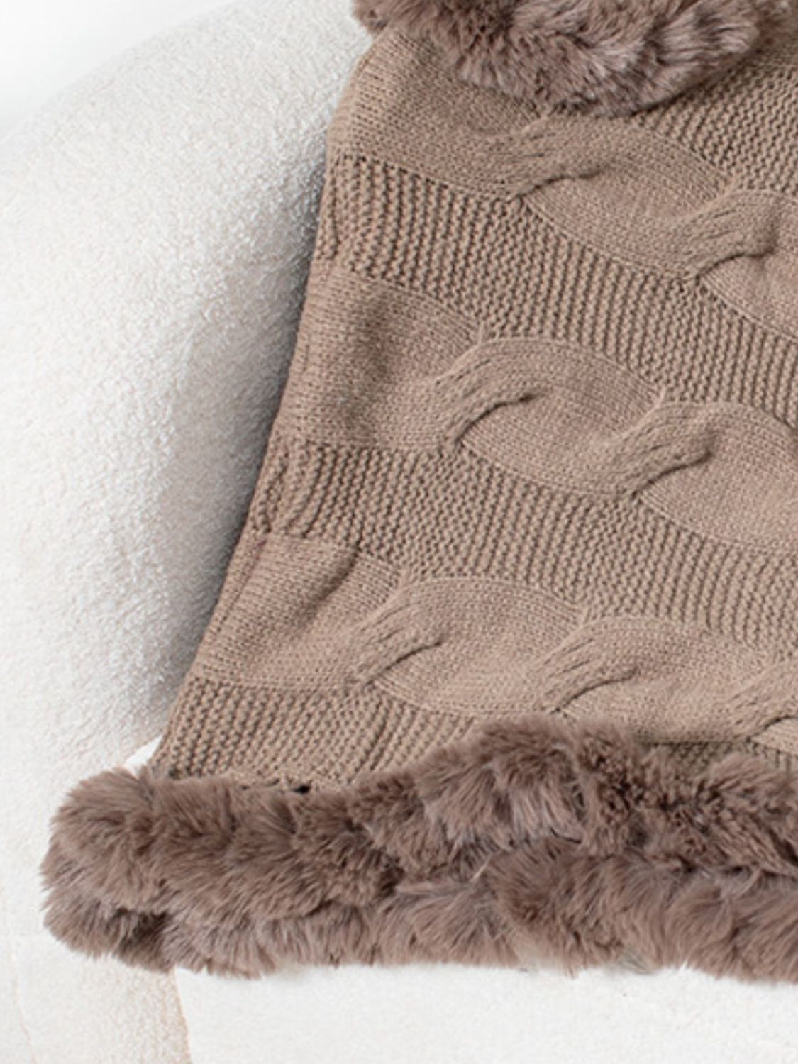 Fuzzy Hem Cable-Knit Poncho-Angel Casuals