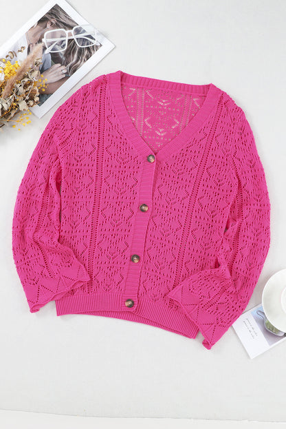 Openwork Button Down Cardigan-Angel Casuals